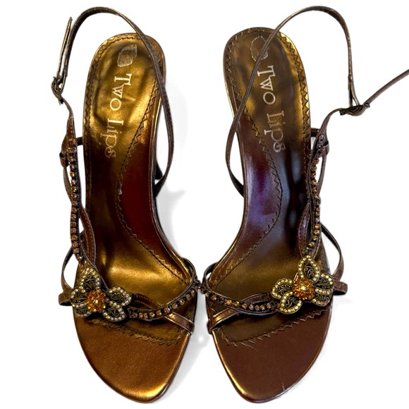 Two Lips Embellished Brown Heels sz 6 - Picture 3 of 7